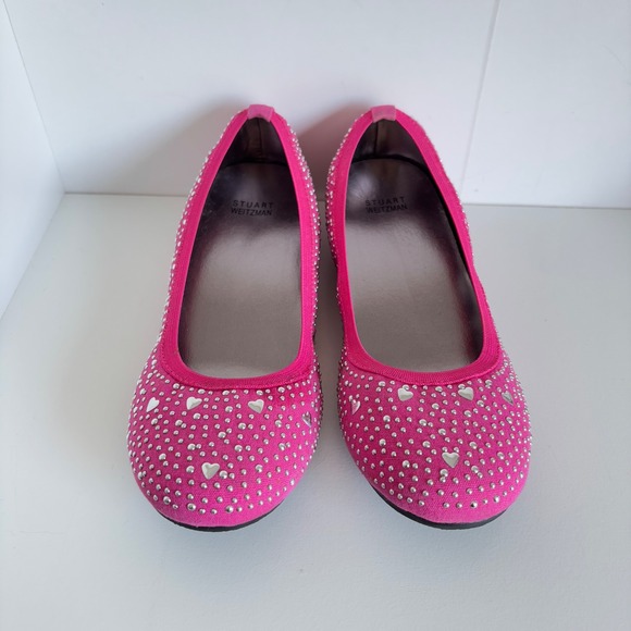Stuart Weitzman Girls Ballet Flats Size 2 Pink Sally Evelyn Silver Studs‎ - Picture 3 of 12